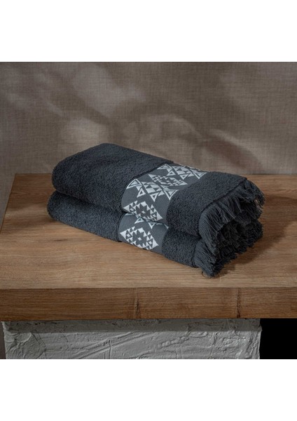 Hereke 2'li Yüz Havlusu Seti Krem Bordürlü Antrasit fiyatları