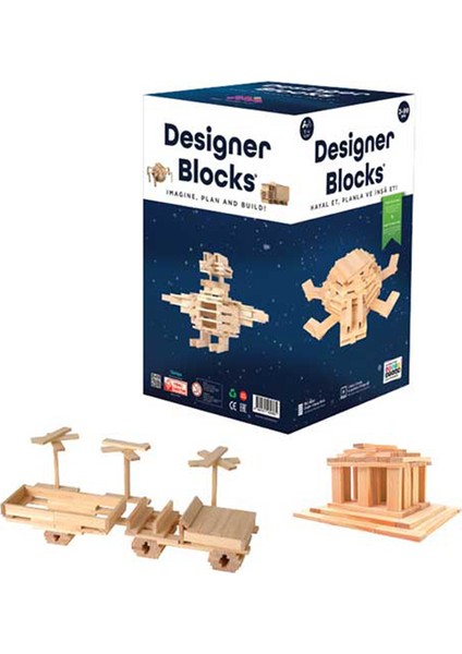 Designer Blocks 100 Doğal Ahşap Parça 3+ Yaş 1+ Oyuncu