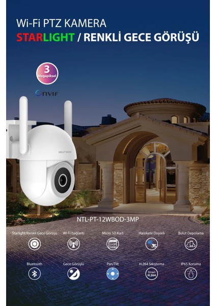 3mp Starlıght Wifi Ptz Ip Kamera Renkli Gece Görüş