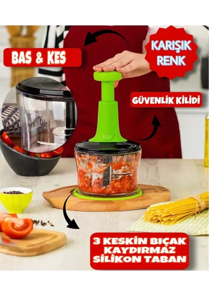 Karışık Renk Çelik Bıçaklı Basmalı El Rondosu | Rondo Blender