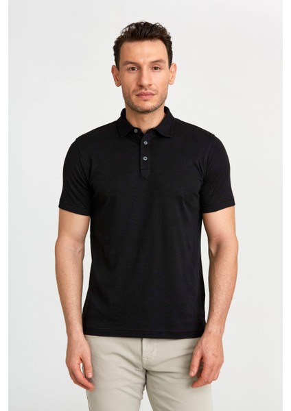 Merserize Pike Polo Yaka Siyah Erkek T-Shirt TS24Y24105_D99