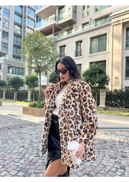 Leopar Astarlı Oversize Kürk Kaban 26155