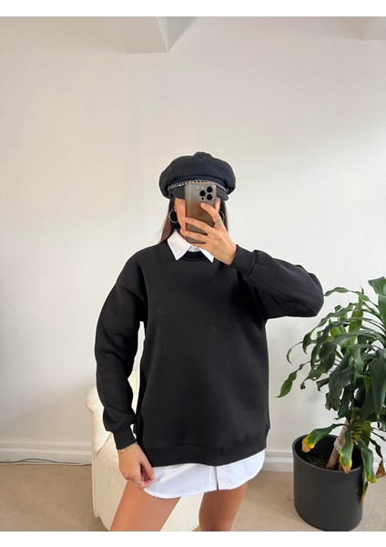 Siyah Basic Oversize Sweatshirt 26088 fiyatları