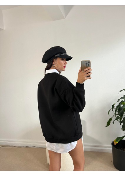 Siyah Basic Oversize Sweatshirt 26088 fırsatları