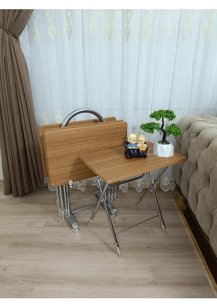 Çanta Zigon Sehpa, 4'lü Sehpa, Zigon Sehpa, Servis Sehpası, Mdf Mebran Sehpa, Katlanır Sehpa, Krom