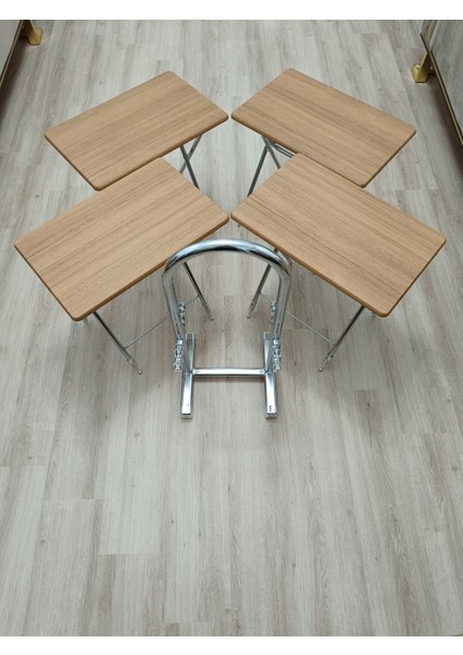 Çanta Zigon Sehpa, 4'lü Sehpa, Zigon Sehpa, Servis Sehpası, Mdf Mebran Sehpa, Katlanır Sehpa, Krom