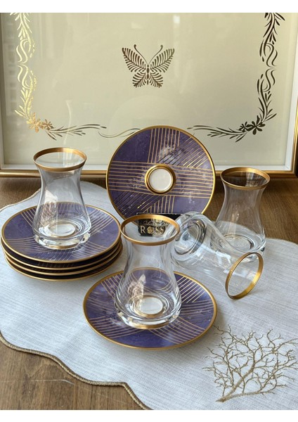 Irem Blue Ala Çay Seti 6 Kişilik 12 Parça