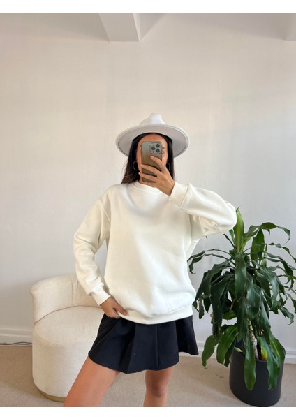 Ekru Basic Oversize Sweatshirt 26088 modelleri