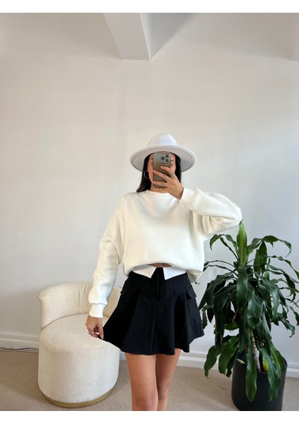 Ekru Basic Oversize Sweatshirt 26088 fırsatları