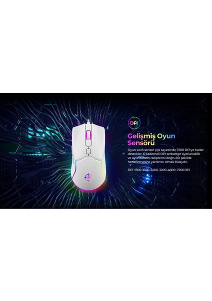 Air White Beyaz Rgb 7.200 Dpı Profesyonel Gaming Oyuncu Mouse