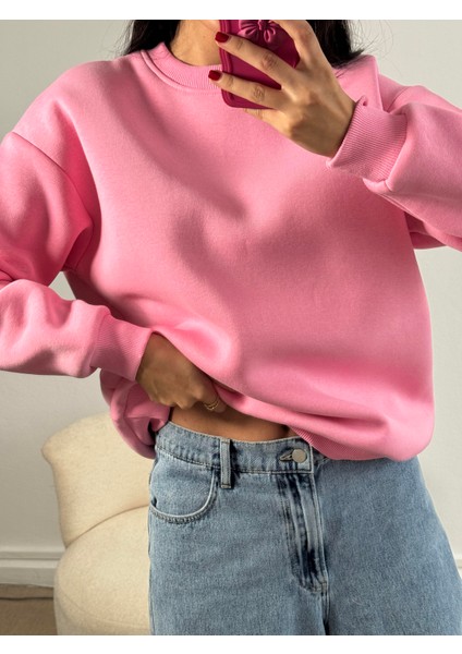 Pembe Basic Oversize Sweatshirt 26088 modelleri
