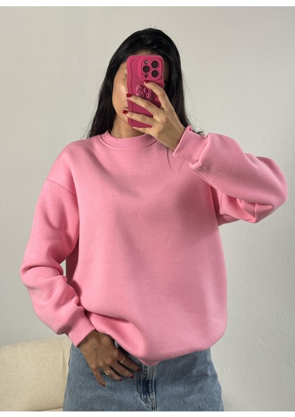 Pembe Basic Oversize Sweatshirt 26088 fırsatları