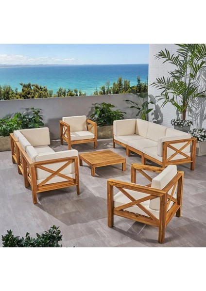 Simera 3+3+1+1 Bahçe Balkon Teras Ahşap Oturma Grubu