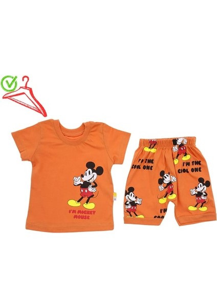 Alp Kids Alpkids Mickey Mouse Şort T-Shirt Baskılı Pamuk Bebek Takım