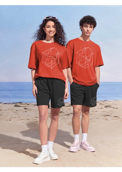 Sevgili Çift Kombini Tişört-Şort Buzzynoise Baskılı Oversize Sarı