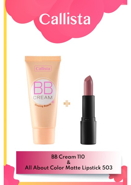 BB Cream 110 Açık & All About Color Matte Ruj 503 Table For Two - Pembe Makyaj Seti