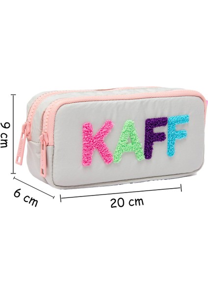 01108 Taş Rengi Pembe Fermuarlı Su Geçirmez Bondit Kumaş Peluş Baskılı Çift Gözlü Kalemlik modelleri