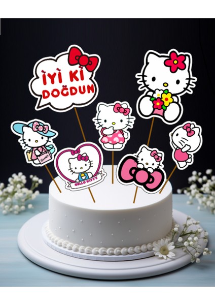 Hiras Dizayn Hello Kitty Sanrio Büyük Pasta Kürdanı Pasta Süsü Cupcake Pasta Doğum Günü Süsleri 7 Parça