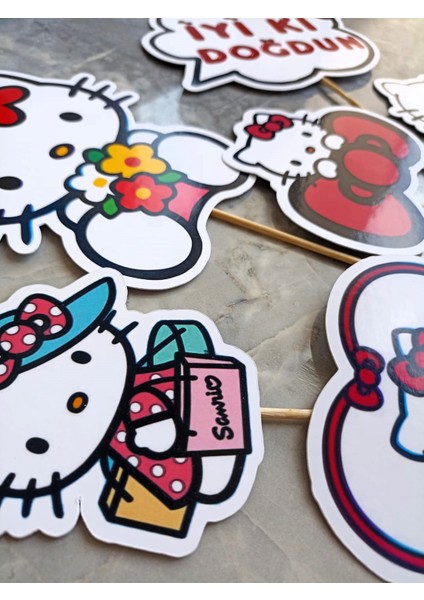 Hiras Dizayn Hello Kitty Sanrio Büyük Pasta Kürdanı Pasta Süsü Cupcake Pasta Doğum Günü Süsleri 7 Parça