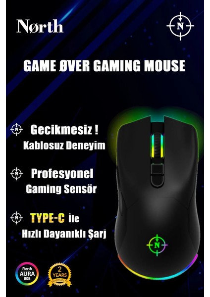 Game Over Rgb Wireless Kablosuz Şarjlı 10.000 Dpı Profesyonel Gaming Oyuncu Mouse