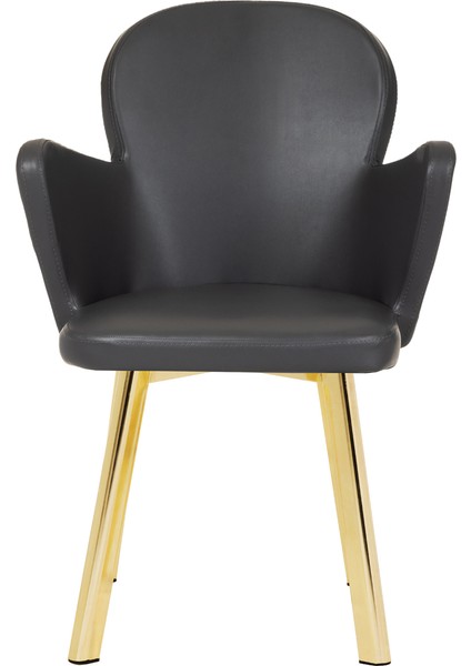 Gold Metal Ayaklı Salon/Mutfak Sandalyesi Kollukelebek (Suni Deri) Gold Ayak