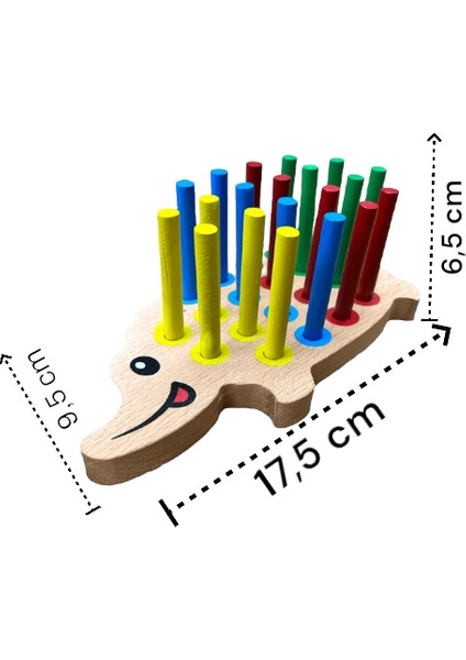 Montessori Eğitici Renkli Ahşap Oyuncak - Tak Çıkar Rengarenk Ahşap Kirpi Oyuncak