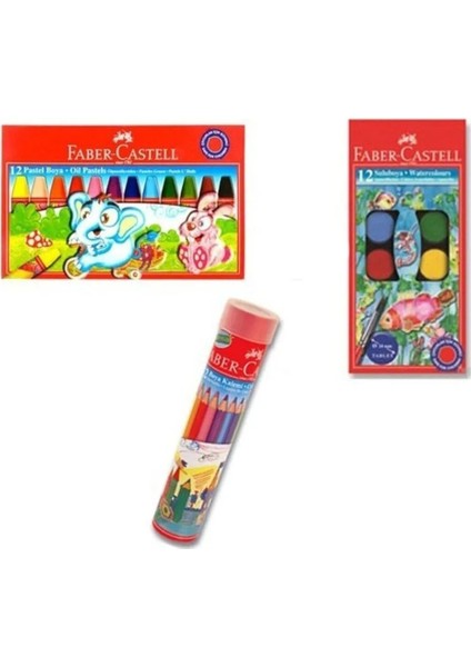 Fber-Castell Faber Castell Faber-Castell Pastel + Sulu + Kuru Boya Seti 3'lü