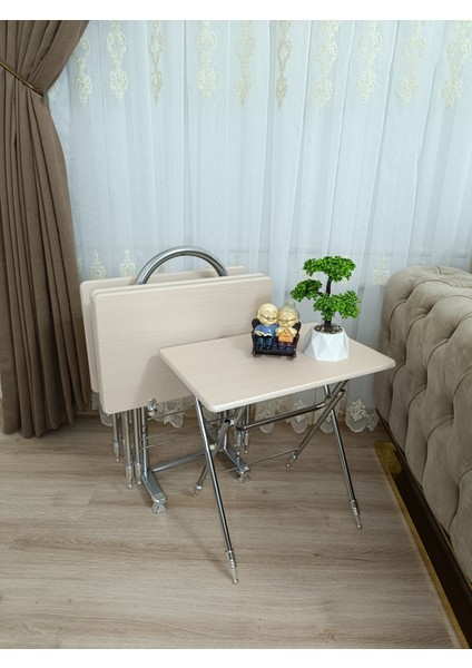 Çanta Zigon Sehpa, 4'lü Sehpa, Zigon Sehpa, Servis Sehpası, Mdf Mebran Sehpa, Katlanır Sehpa, Krom