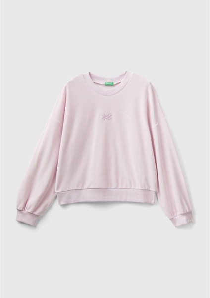 Kadın Gül Kurusu Logo Baskılı Şönil Sweatshirt fiyatları