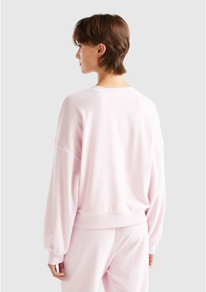 Kadın Gül Kurusu Logo Baskılı Şönil Sweatshirt modelleri