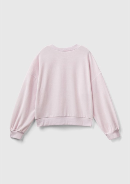 Kadın Gül Kurusu Logo Baskılı Şönil Sweatshirt fırsatları