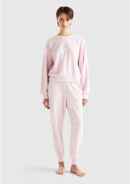 Kadın Gül Kurusu Logo Baskılı Şönil Sweatshirt indirimleri