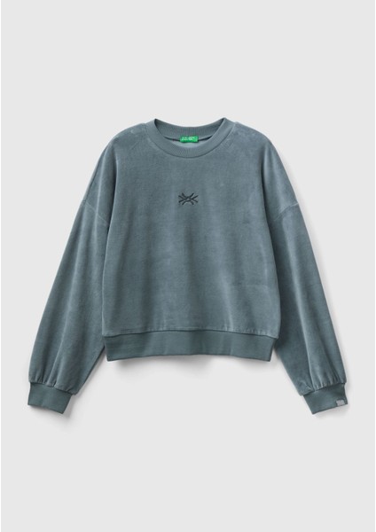 Kadın Antrasit Logo Baskılı Şönil Sweatshirt fiyatları