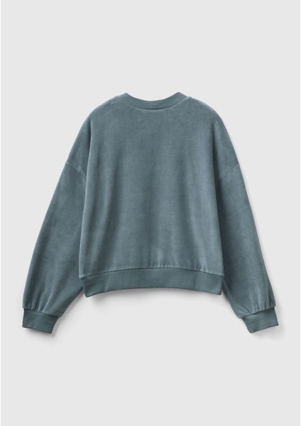 Kadın Antrasit Logo Baskılı Şönil Sweatshirt fırsatları