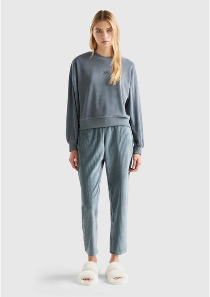 Kadın Antrasit Logo Baskılı Şönil Sweatshirt indirimleri