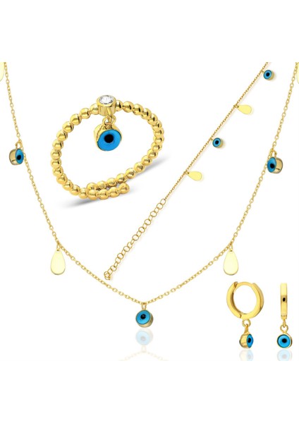 Dört Nazar Taşlı Takı Seti