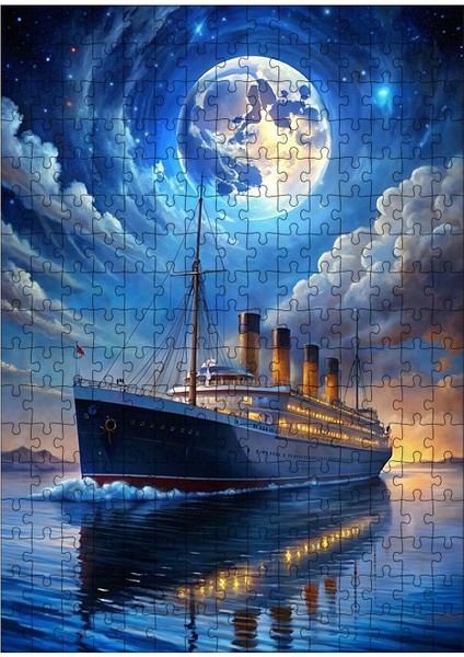 Ahşap Mdf Puzzle Yapboz Dolunay ve Titanic 255 Parça 35*50 cm