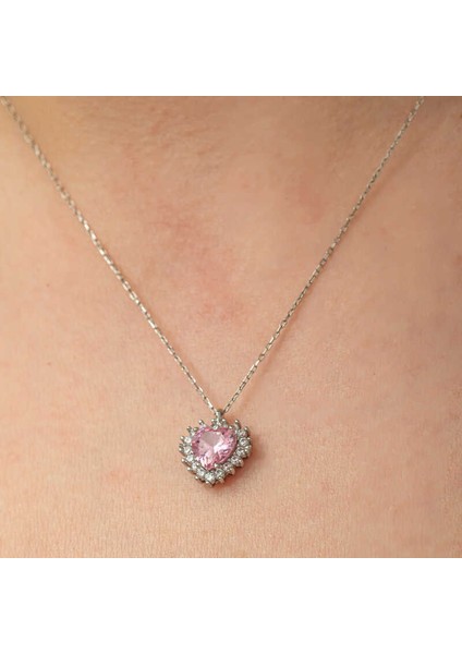 Gümüş Pembe Taşlı Kalp Kadın Kolye fırsatları