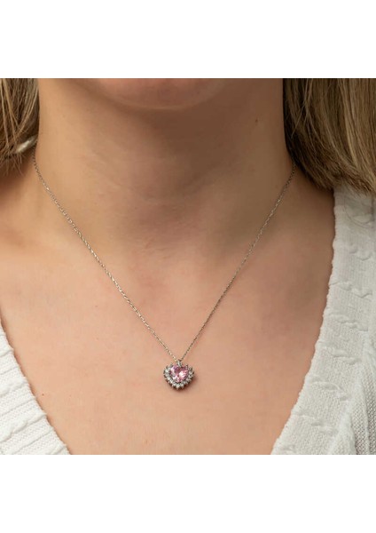 Gümüş Pembe Taşlı Kalp Kadın Kolye indirimleri