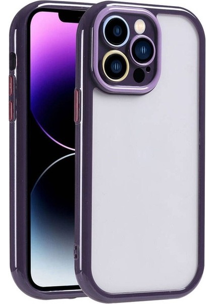 Apple iPhone 14 Pro Max Uyumlu Kılıf Kamera Korumalı Renkli Kenar ve Çerçeve Tasarımlı Vitamin Kapak, Derin Mor