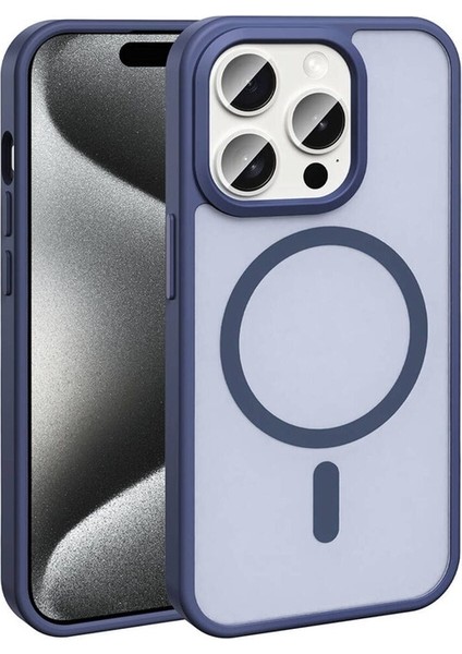 Apple iPhone 15 Pro Max Uyumlu Kılıf Magsafe Şarj Özellikli Mat Arka Yüzey Sio Kapak, Lacivert