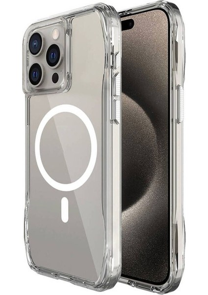 Apple iPhone 15 Pro Uyumlu Kılıf Magsafe Şarj Özellikli Airbagli Köşe Korumalı Şeffaf Incek Kapak