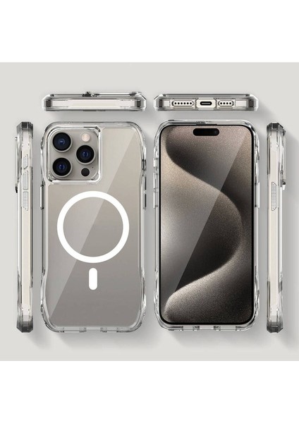 Apple iPhone 15 Pro Uyumlu Kılıf Magsafe Şarj Özellikli Airbagli Köşe Korumalı Şeffaf Incek Kapak fiyatları