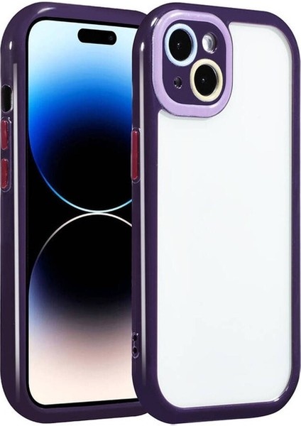 Apple iPhone 13 Uyumlu Kılıf Kamera Korumalı Renkli Kenar ve Çerçeve Tasarımlı Vitamin Kapak, Derin Mor