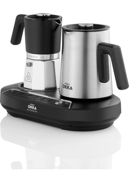 Çelik OK0027 Okka Rich Moka Pot Karıştırıcılı Metal Italyan ve Türk Kahve Makinesi - Krom C / F Tur