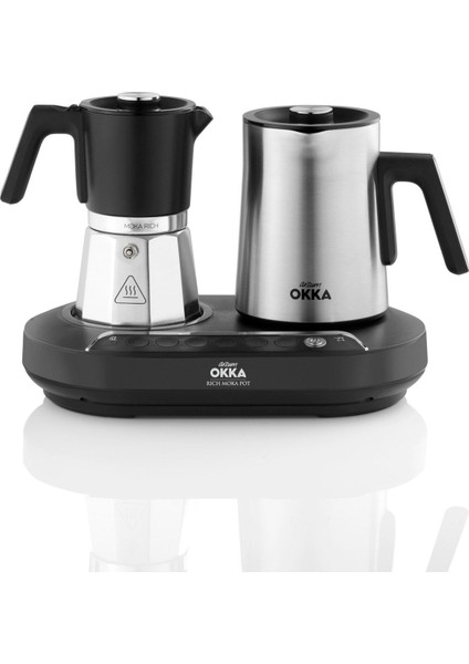 Çelik OK0027 Okka Rich Moka Pot Karıştırıcılı Metal Italyan ve Türk Kahve Makinesi - Krom C / F Tur