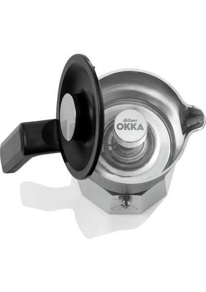 Çelik OK0027 Okka Rich Moka Pot Karıştırıcılı Metal Italyan ve Türk Kahve Makinesi - Krom C / F Tur