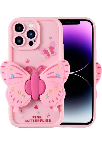 Apple iPhone 14 Pro Max Uyumlu Kılıf Kamera Korumalı Kabartmalı Yaz Figür Tasarımlı Kapya Kapak, Pembe Açık