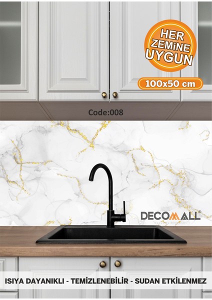 8 Code Yapışkanlı Desenli Folyo Duvar Dolap Mutfak Tezgah Arası Folyo Kaplama(50x100cm)