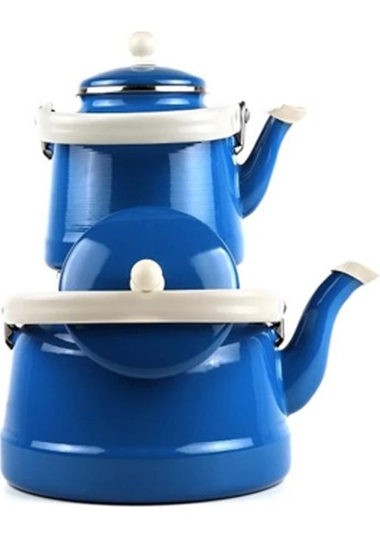 Alev Vintage Emaye Çaydanlık Takımı - Emaye Demlik Takımı - Mega Boy - 2.5 ve 1.0 Litre